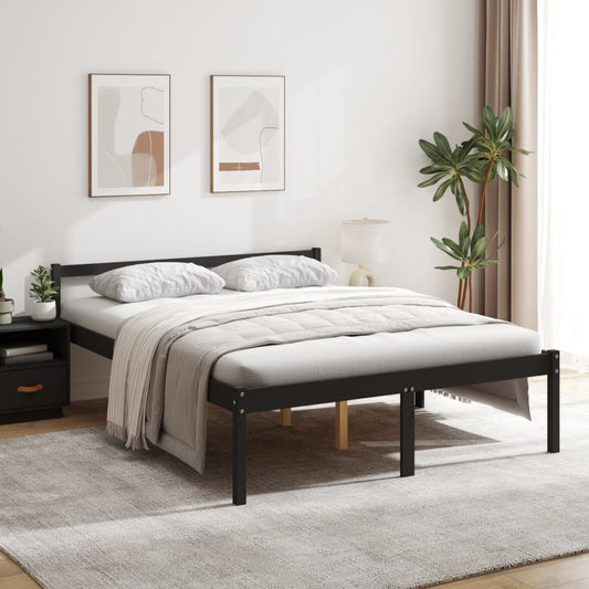 Seniorenbett Schwarz 150x200 cm Massivholz Kiefer - Pazzar.ch