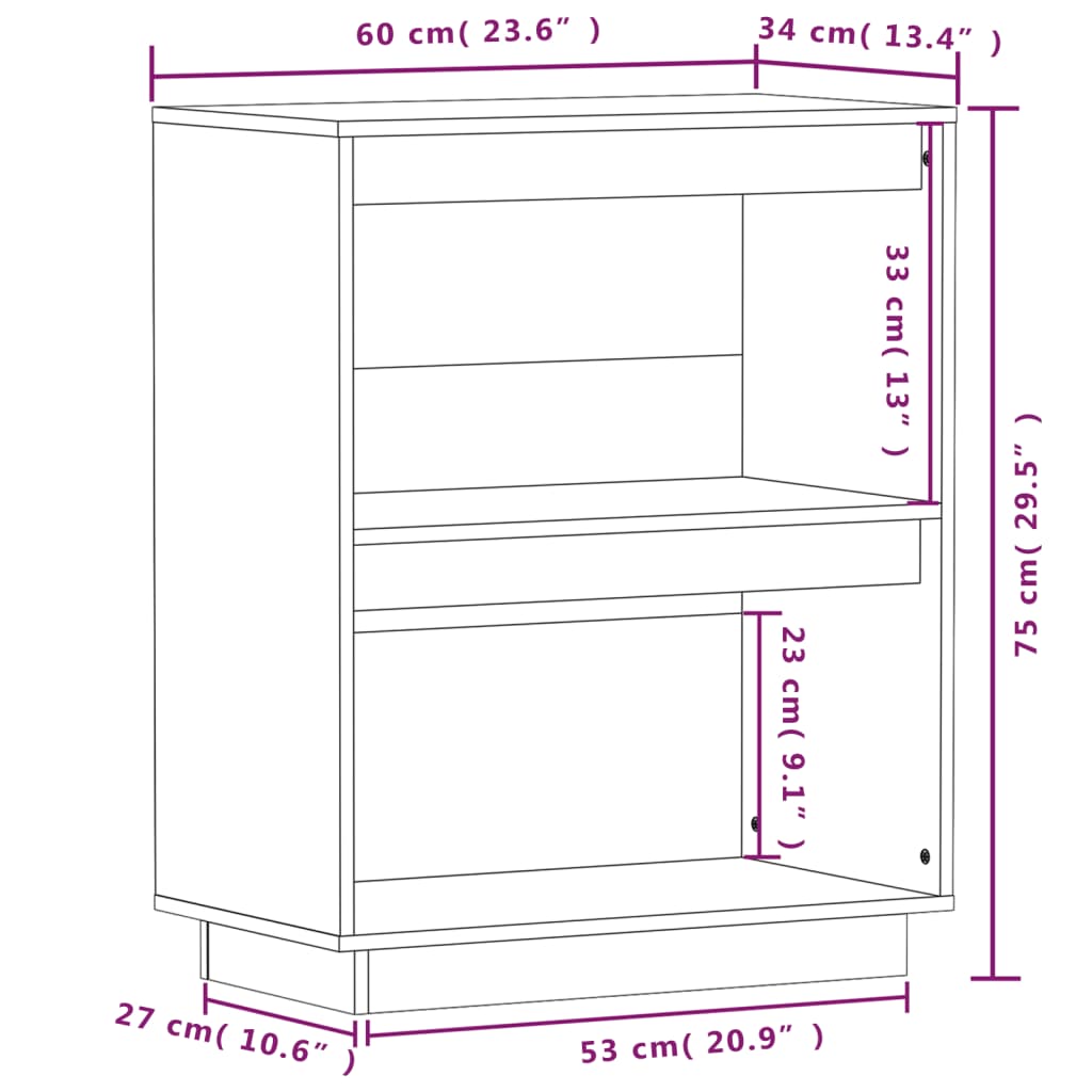 Beistellschrank Weiß 60x34x75 cm Massivholz Kiefer - Pazzar.ch