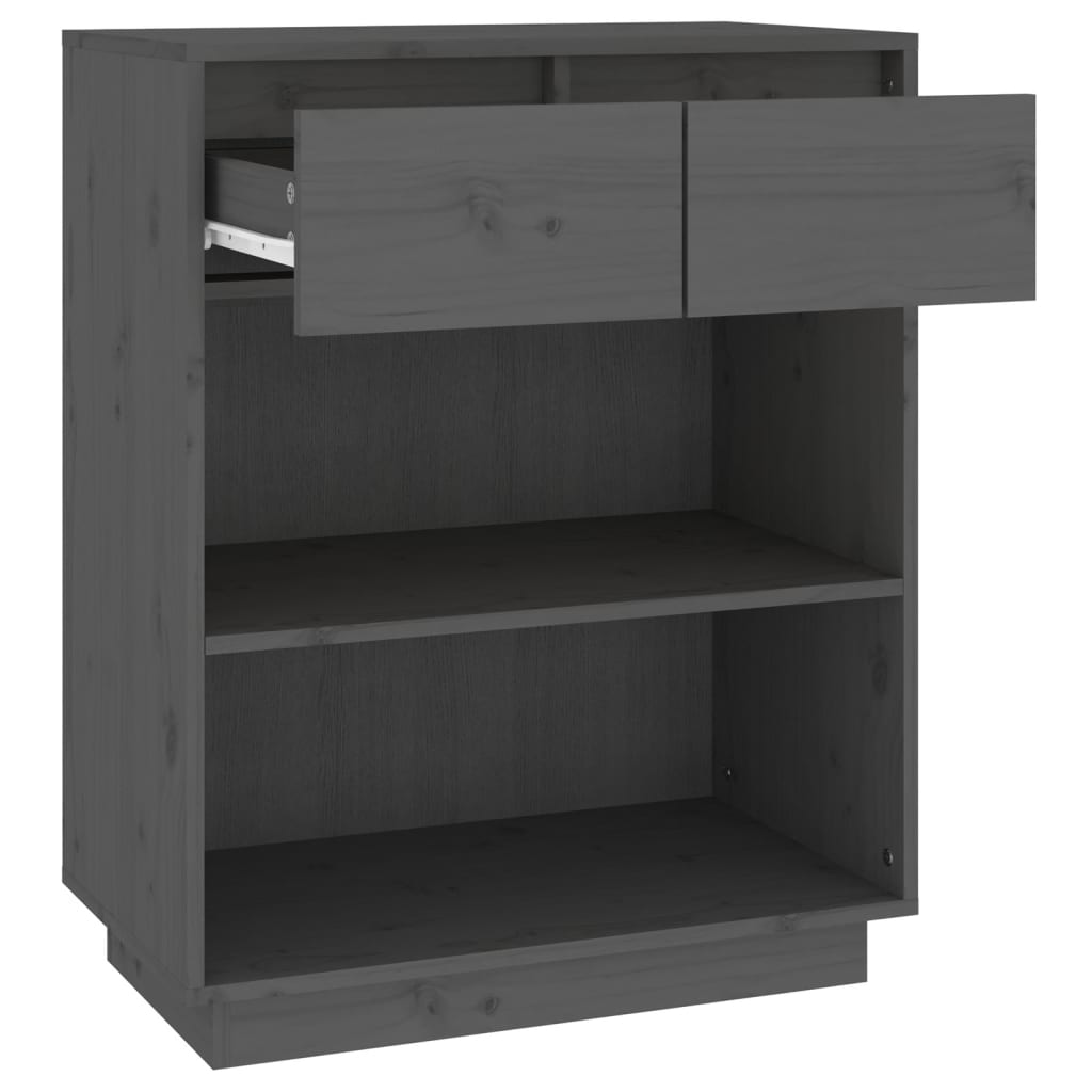 Beistellschrank Grau 60x34x75 cm Massivholz Kiefer - Pazzar.ch