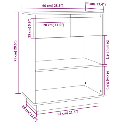 Beistellschrank Grau 60x34x75 cm Massivholz Kiefer - Pazzar.ch