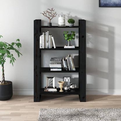 Bücherregal/Raumteiler Schwarz 80x35x125 cm Massivholz Kiefer - Pazzar.ch