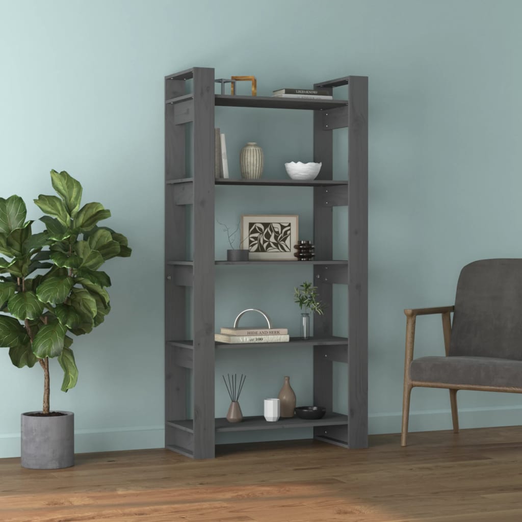 Bücherregal/Raumteiler Grau 80x35x160 cm Massivholz - Pazzar.ch