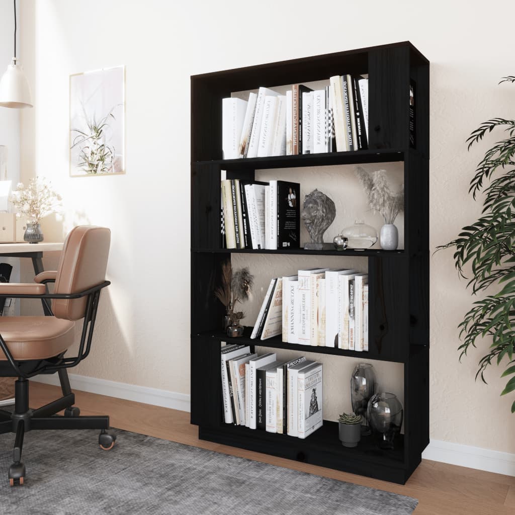 Bücherregal/Raumteiler Schwarz 80x25x132 cm Massivholz Kiefer - Pazzar.ch