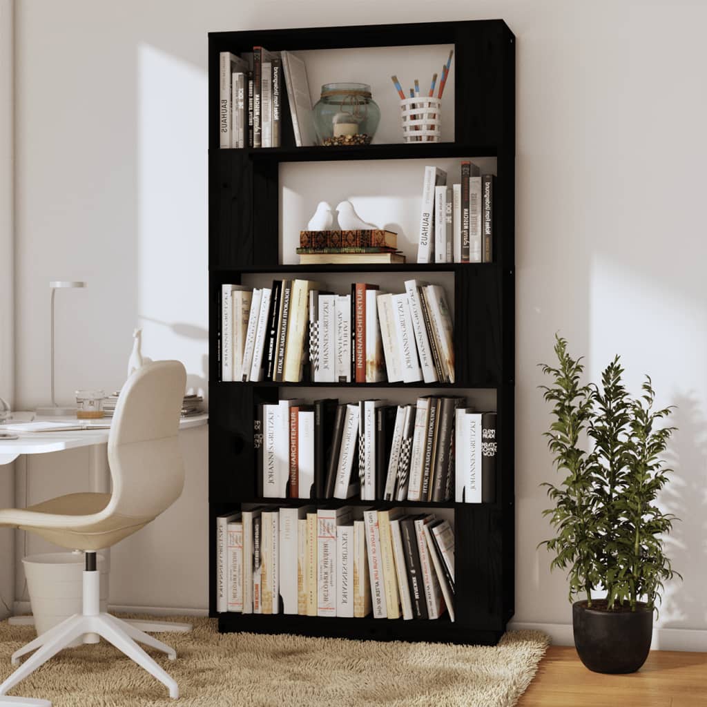Bücherregal/Raumteiler Schwarz 80x25x163,5 cm Massivholz Kiefer - Pazzar.ch