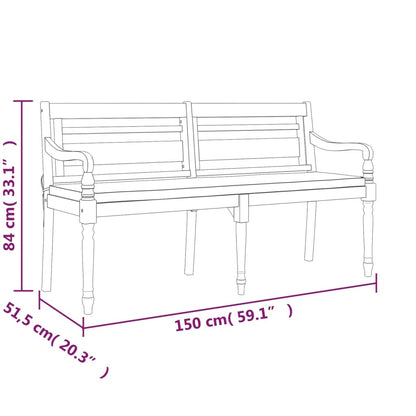 Batavia-Bank mit Kissen 150 cm Massivholz Teak - Pazzar.ch
