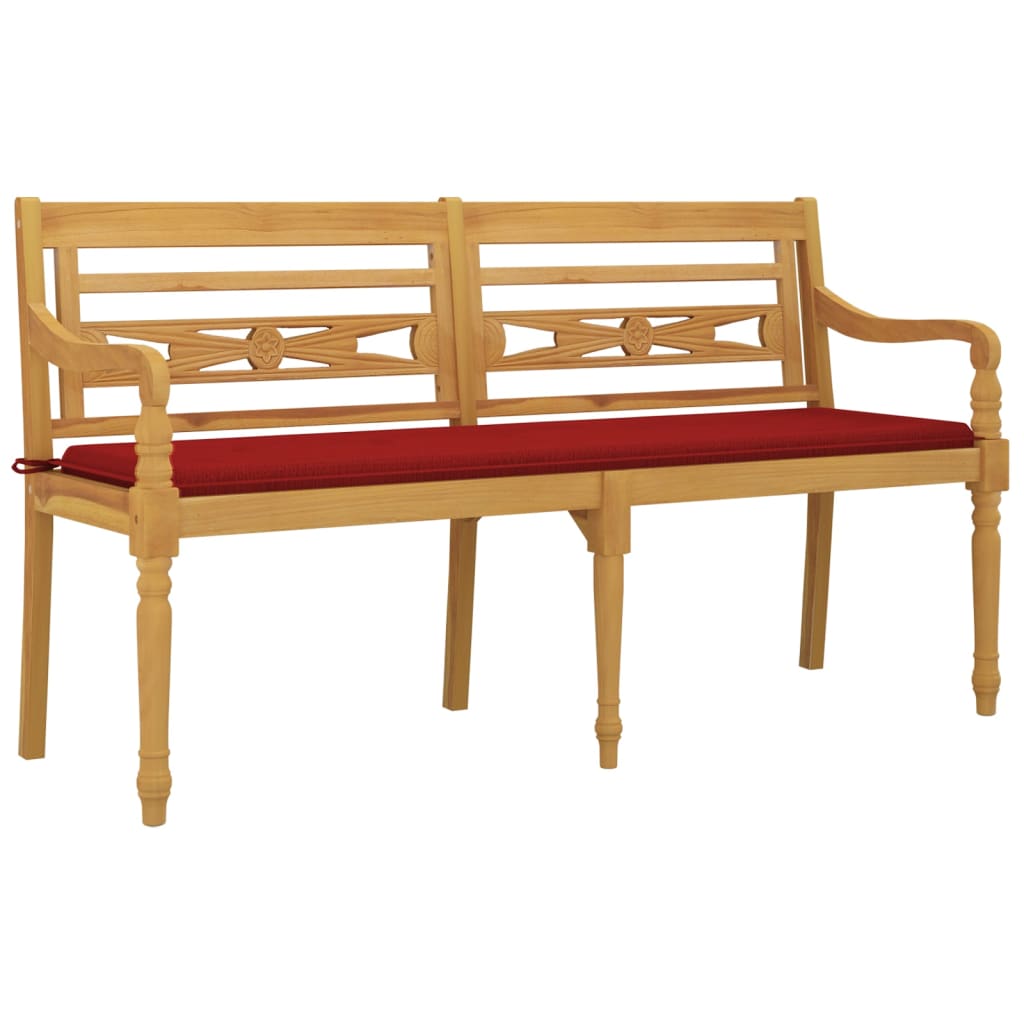 Batavia-Bank mit Rotem Kissen 150 cm Massivholz Teak - Pazzar.ch