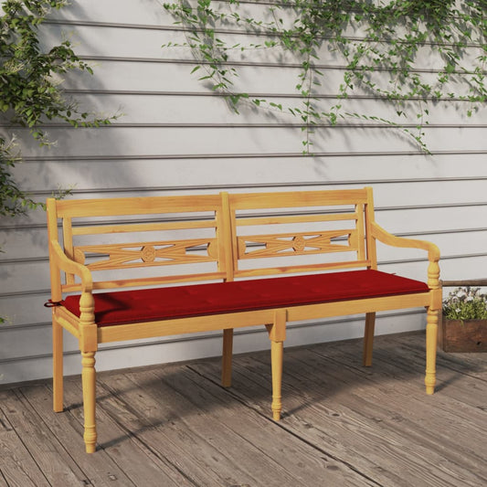Batavia-Bank mit Rotem Kissen 150 cm Massivholz Teak - Pazzar.ch