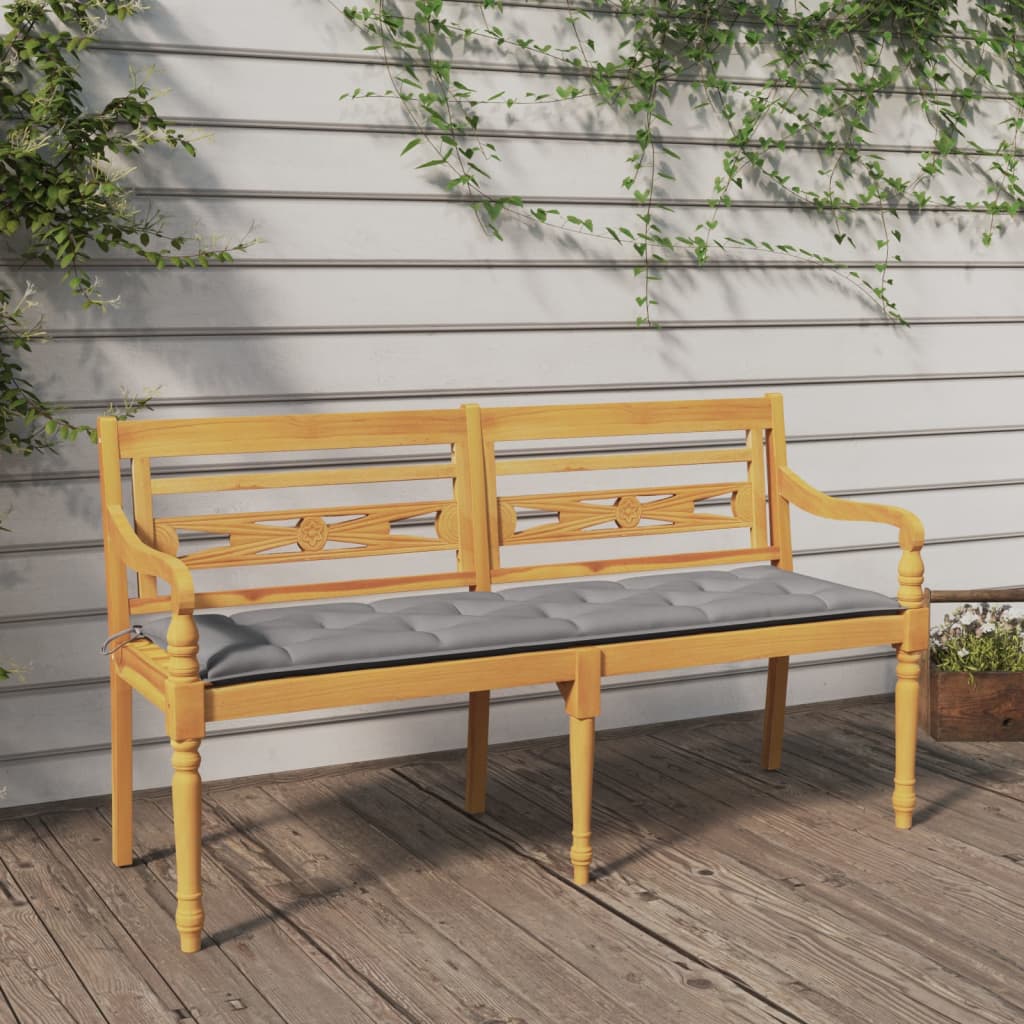 Batavia-Bank mit Grauem Kissen 150 cm Massivholz Teak - Pazzar.ch
