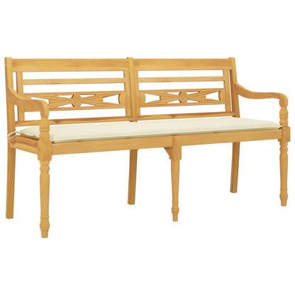 Batavia-Bank mit Creme Kissen 150 cm Massivholz Teak - Pazzar.ch