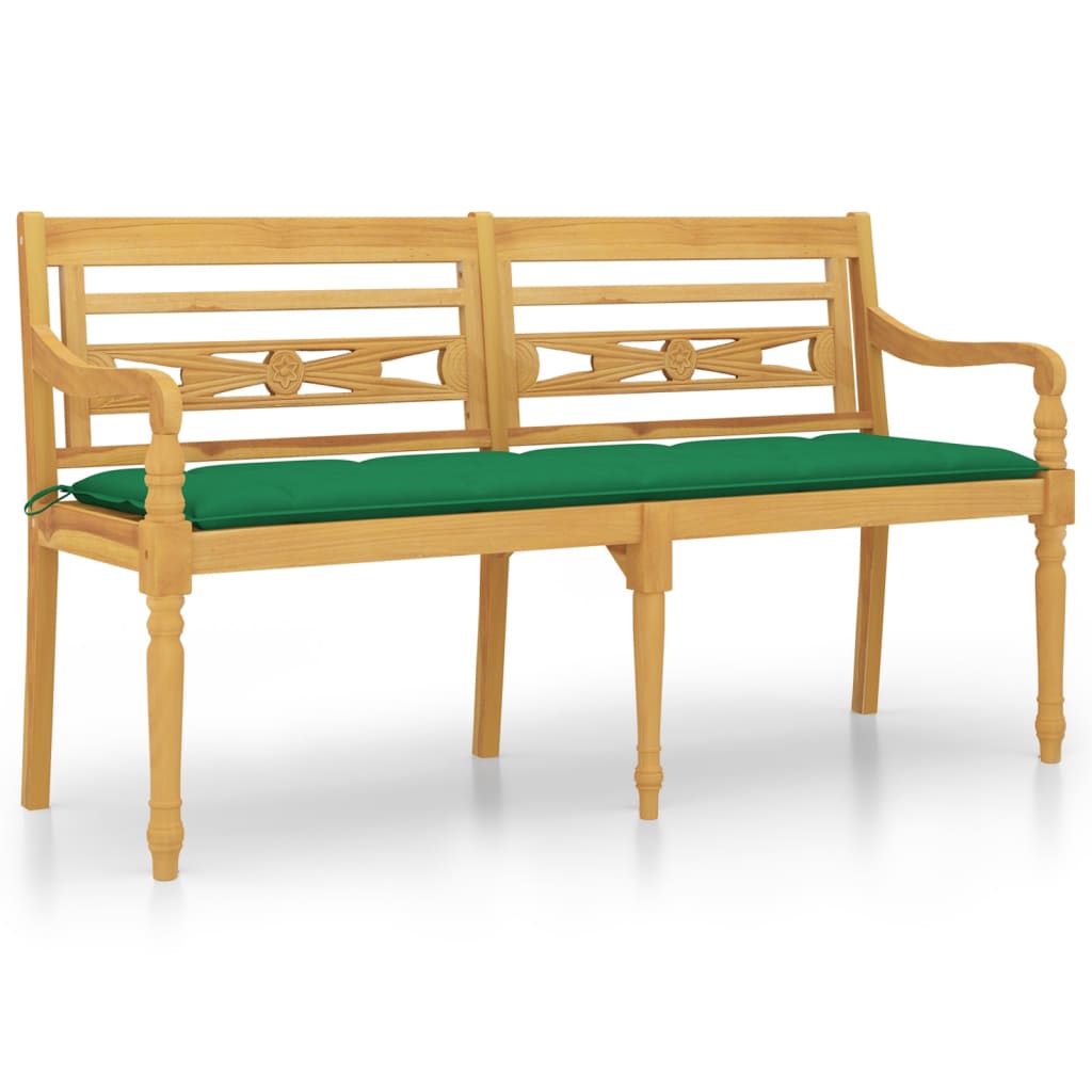 Batavia-Bank mit Grünem Kissen 150 cm Massivholz Teak - Pazzar.ch