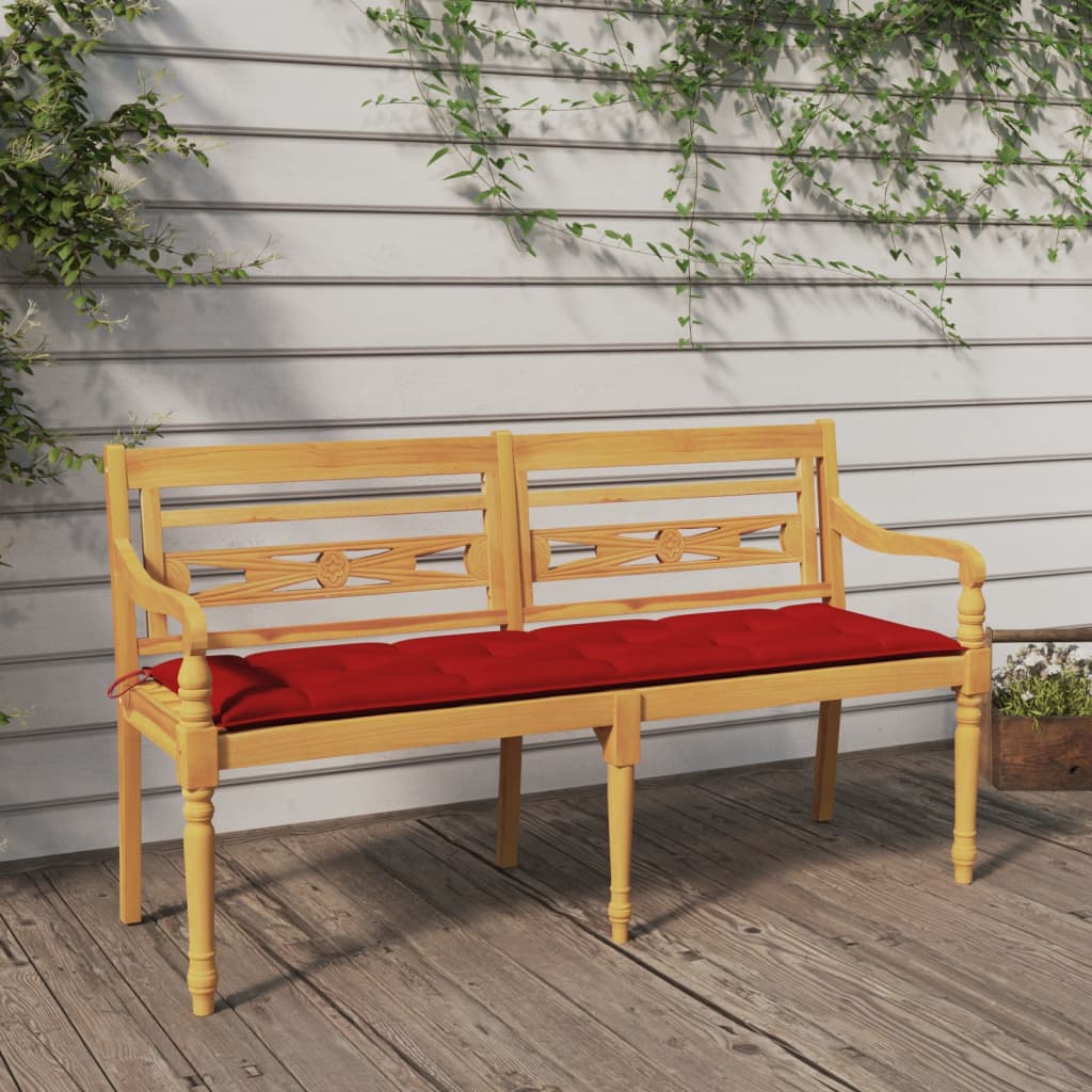 Batavia-Bank mit Rotem Kissen 150 cm Massivholz Teak - Pazzar.ch