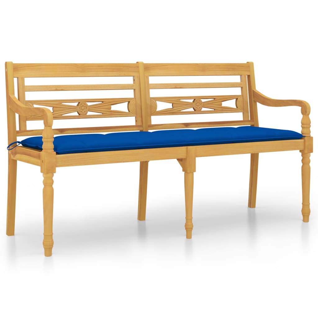 Batavia-Bank mit Blauem Kissen 150 cm Massivholz Teak - Pazzar.ch