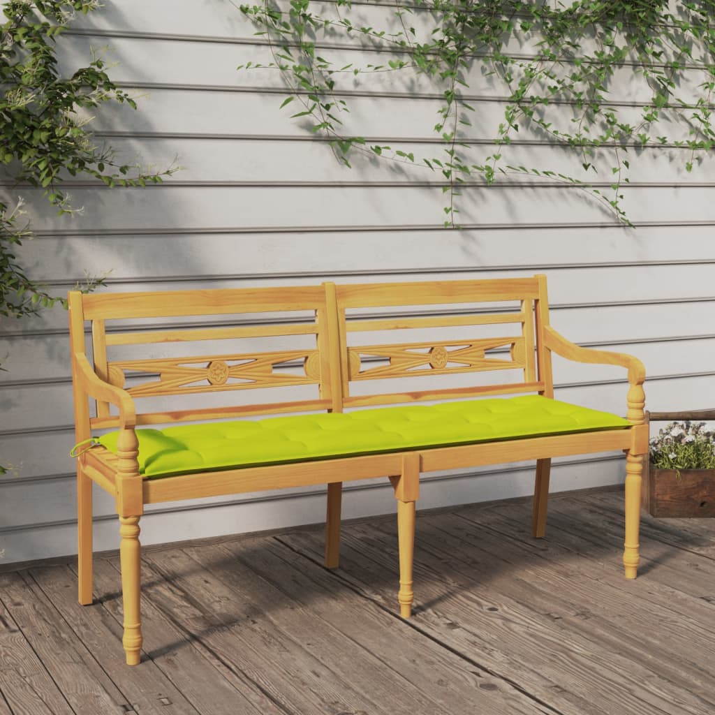 Batavia-Bank mit Hellgrünem Kissen 150 cm Massivholz Teak - Pazzar.ch