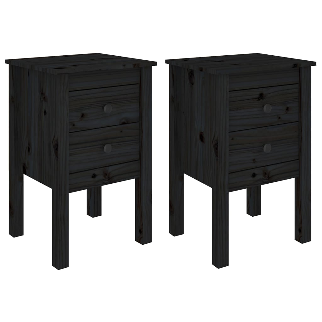 Nachttische 2 Stk. Schwarz 40x35x61,5 cm Massivholz Kiefer - Pazzar.ch