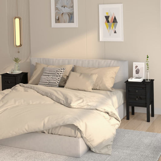 Nachttische 2 Stk. Schwarz 40x35x61,5 cm Massivholz Kiefer - Pazzar.ch