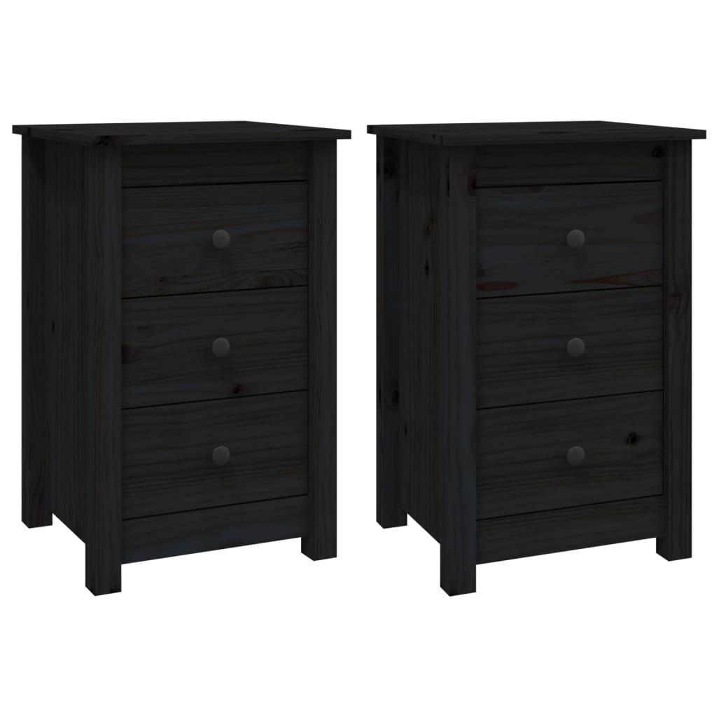 Nachttische 2 Stk. Schwarz 40x35x61,5 cm Massivholz Kiefer - Pazzar.ch