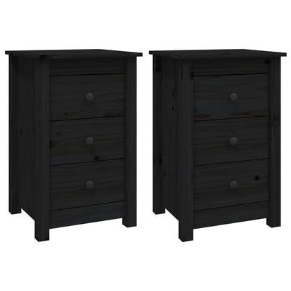 Nachttische 2 Stk. Schwarz 40x35x61,5 cm Massivholz Kiefer - Pazzar.ch