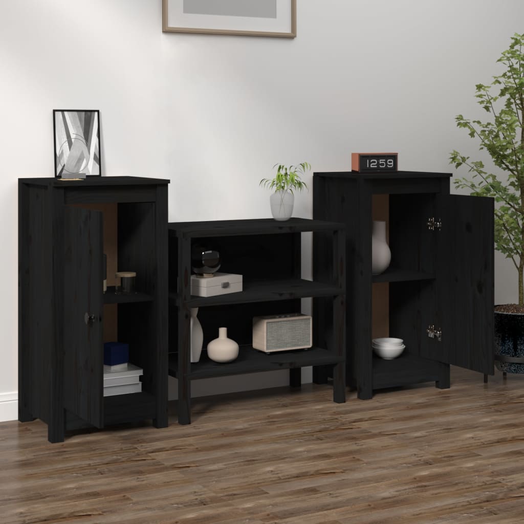 Sideboards 2 Stk. Schwarz 40x35x80 cm Massivholz Kiefer - Pazzar.ch