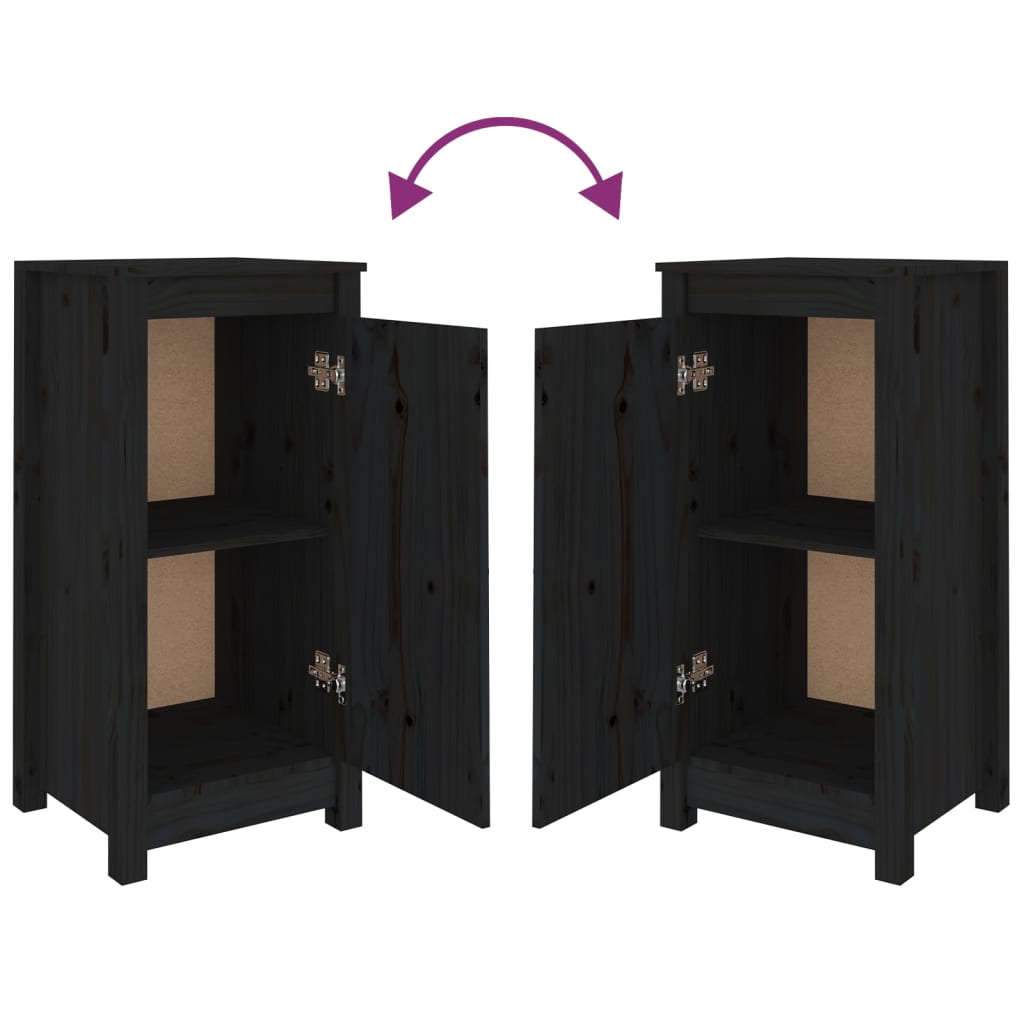 Sideboards 2 Stk. Schwarz 39x35x80 cm Massivholz Kiefer