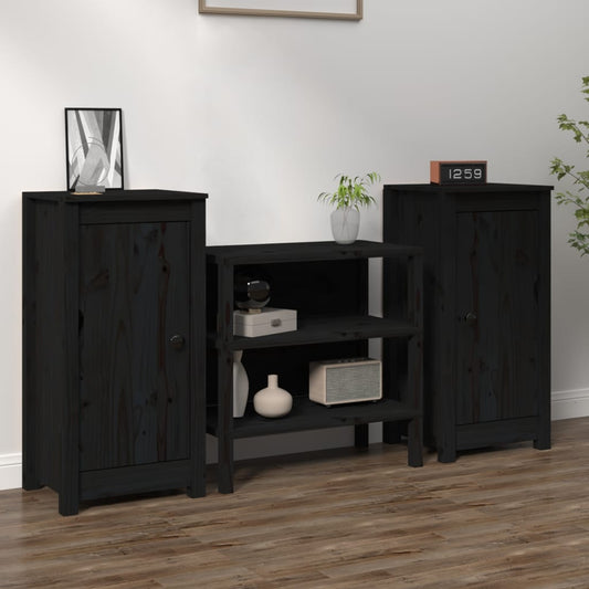 Sideboards 2 Stk. Schwarz 40x35x80 cm Massivholz Kiefer - Pazzar.ch