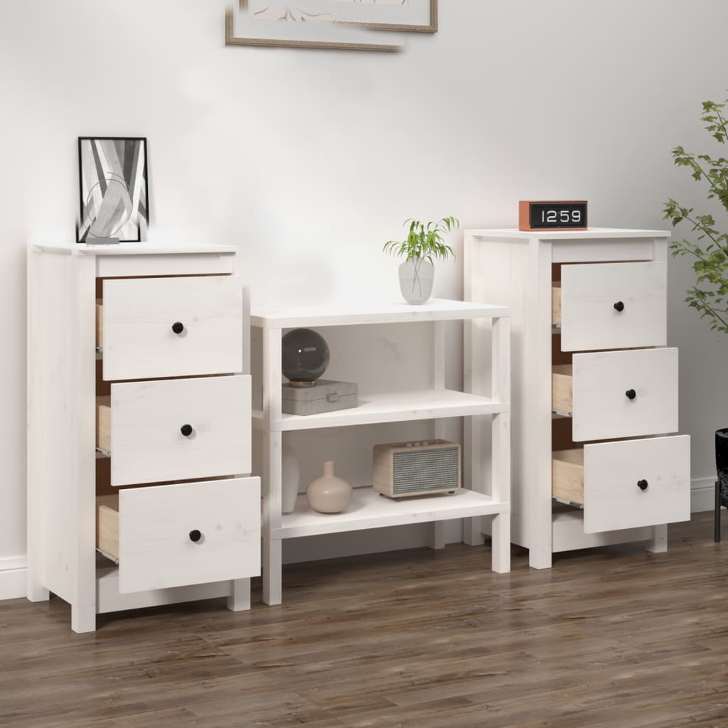 Sideboards 2 Stk. Weiß 40x35x80 cm Massivholz Kiefer - Pazzar.ch