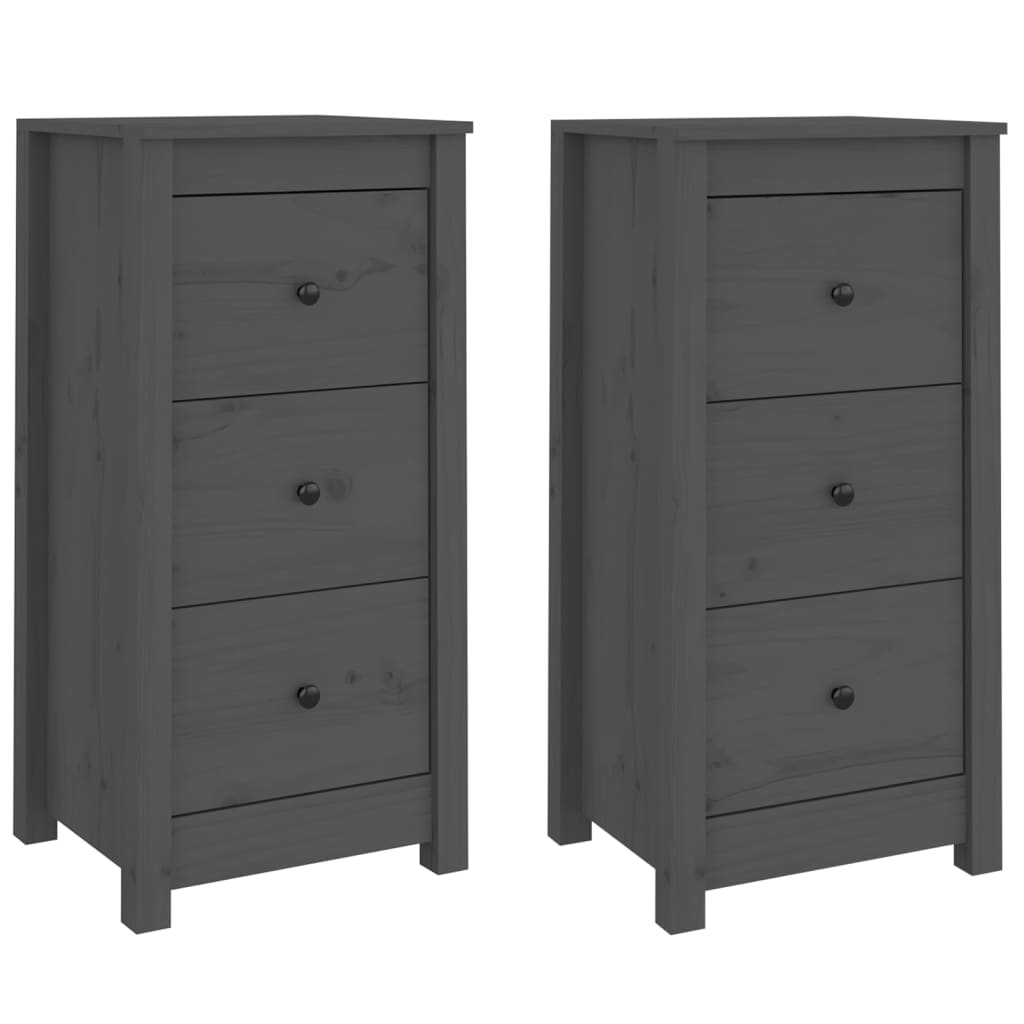 Sideboards 2 Stk. Grau 40x35x80 cm Massivholz Kiefer - Pazzar.ch