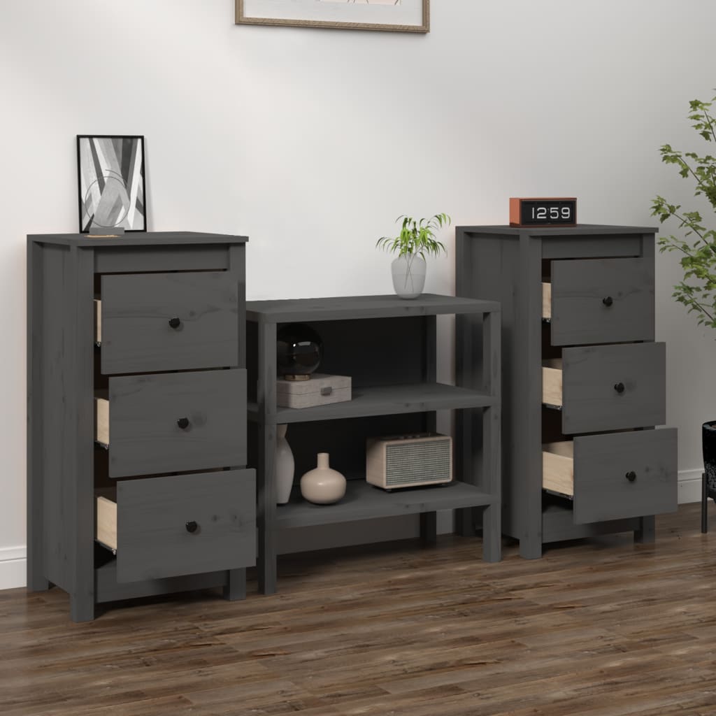 Sideboards 2 Stk. Grau 40x35x80 cm Massivholz Kiefer - Pazzar.ch