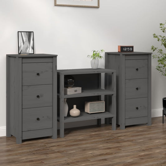 Sideboards 2 Stk. Grau 40x35x80 cm Massivholz Kiefer - Pazzar.ch