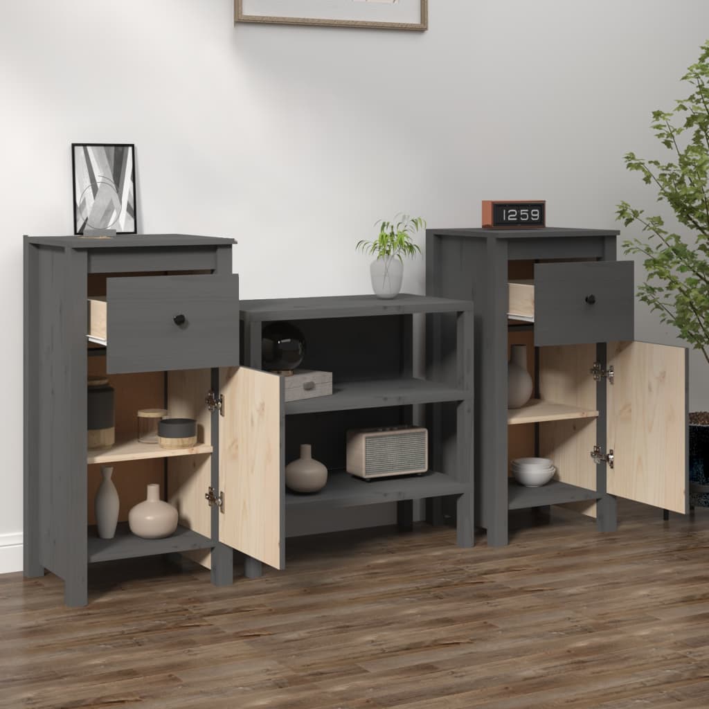 Sideboards 2 Stk. Grau 40x35x80 cm Massivholz Kiefer - Pazzar.ch