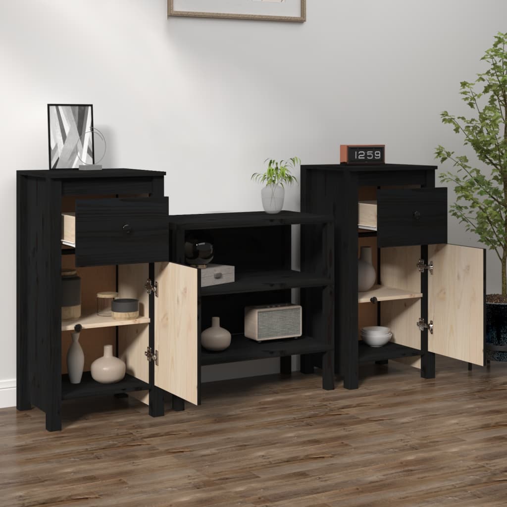 Sideboards 2 Stk. Schwarz 40x35x80 cm Massivholz Kiefer - Pazzar.ch