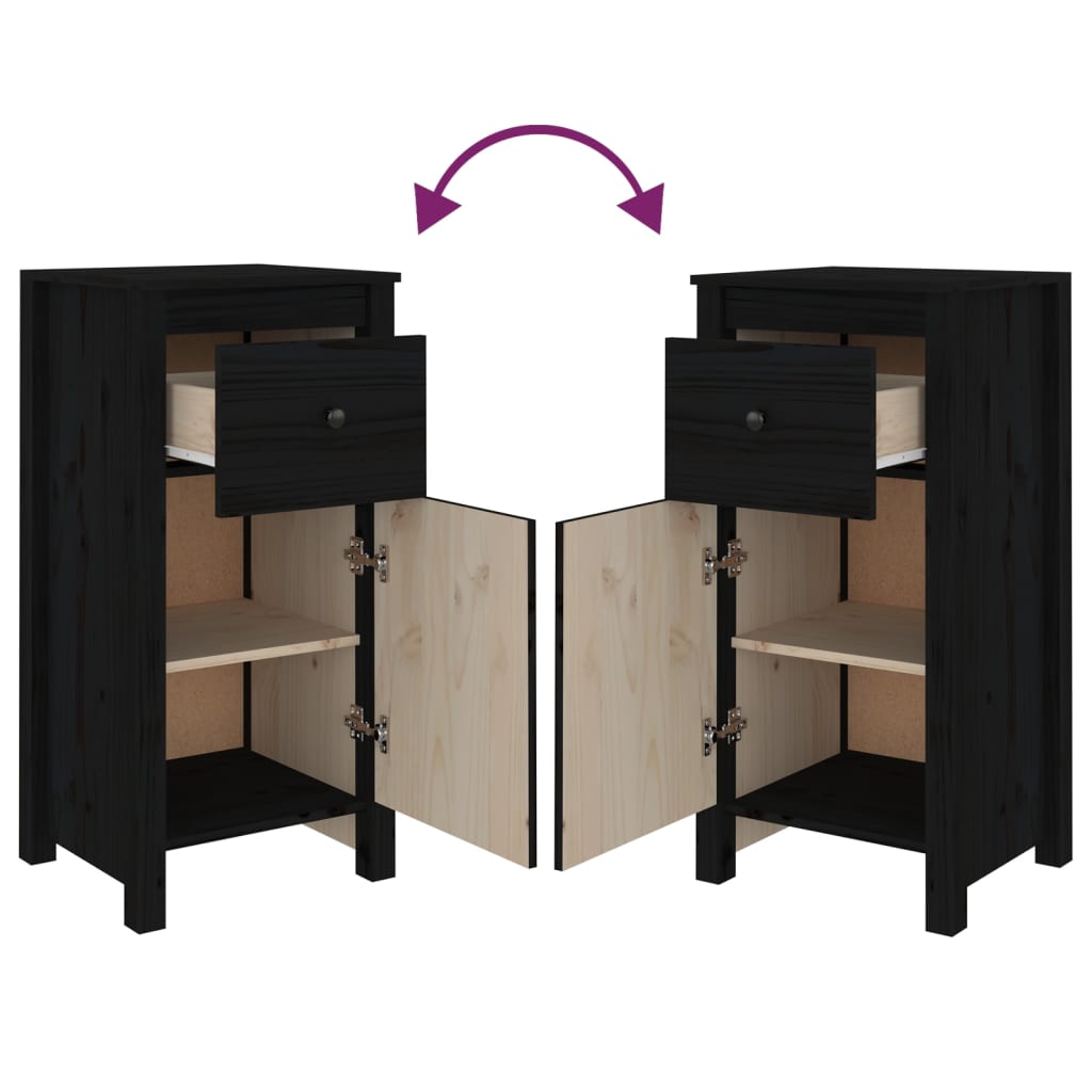 Sideboards 2 Stk. Schwarz 40x35x80 cm Massivholz Kiefer - Pazzar.ch