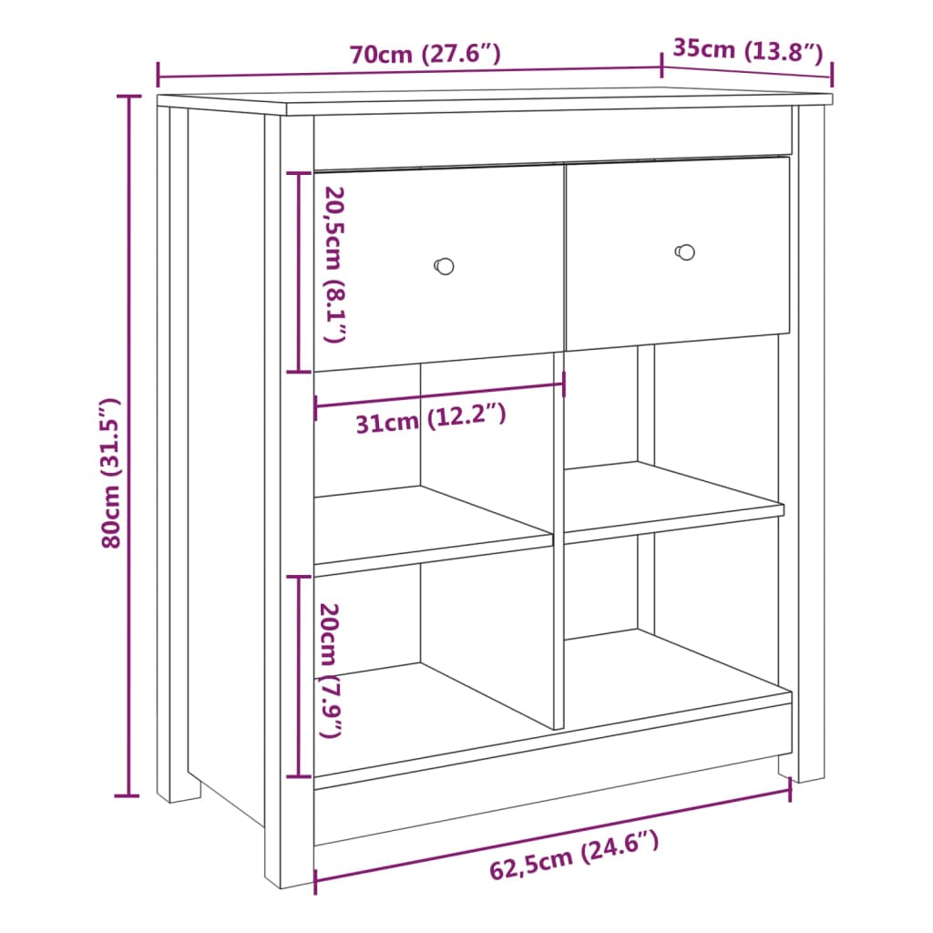 Sideboard Grau 70x35x80 cm Massivholz Kiefer - Pazzar.ch