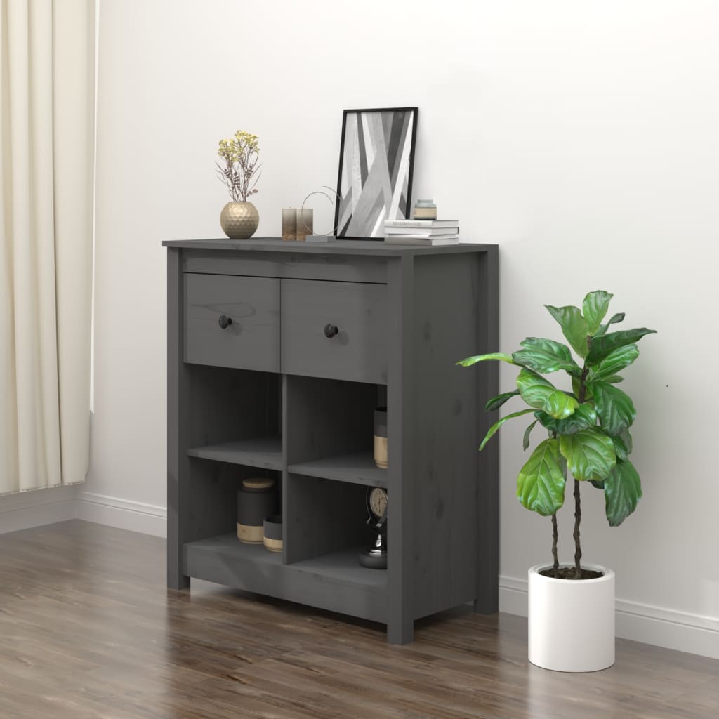 Sideboard Grau 70x35x80 cm Massivholz Kiefer - Pazzar.ch