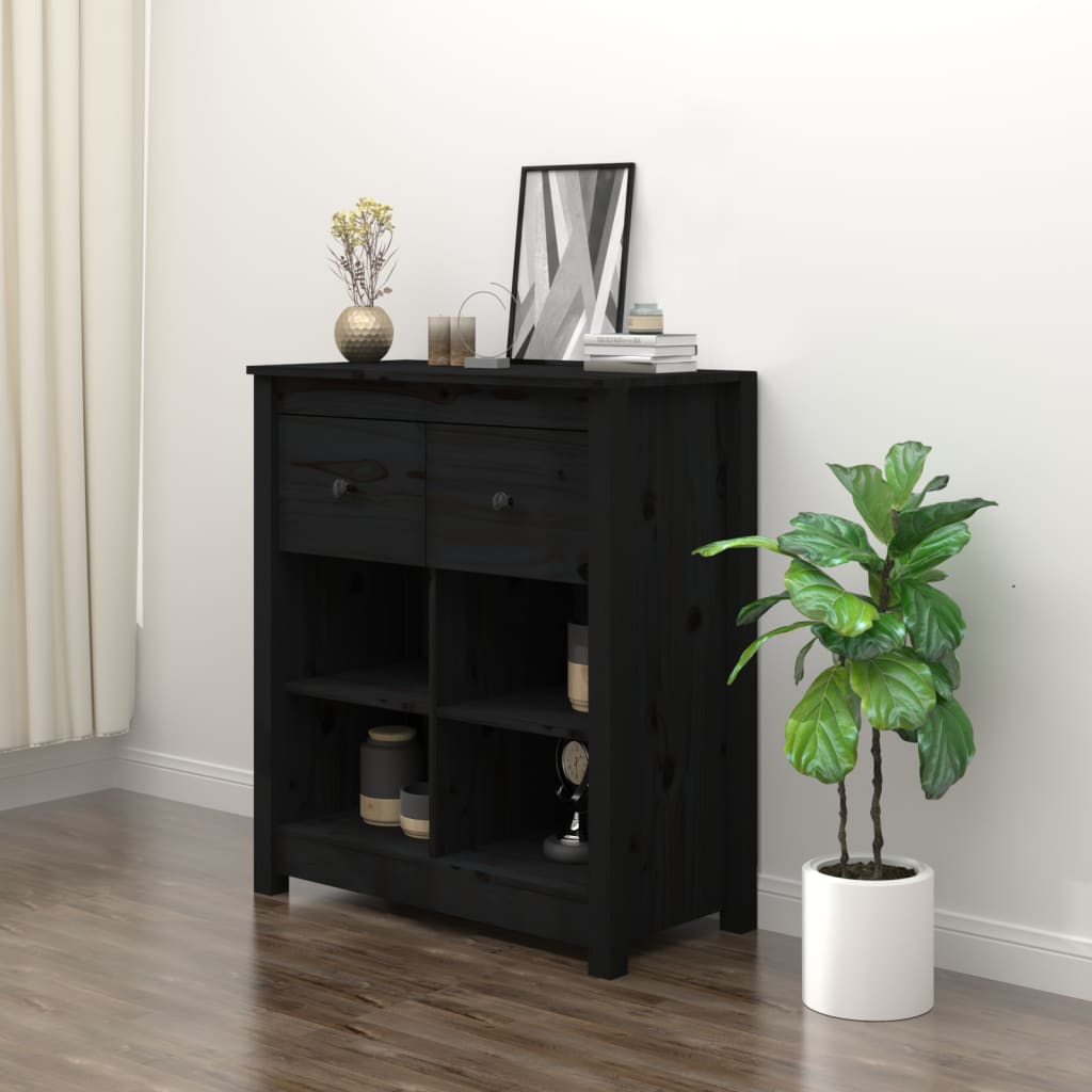 Sideboard Schwarz 70x35x80 cm Massivholz Kiefer - Pazzar.ch