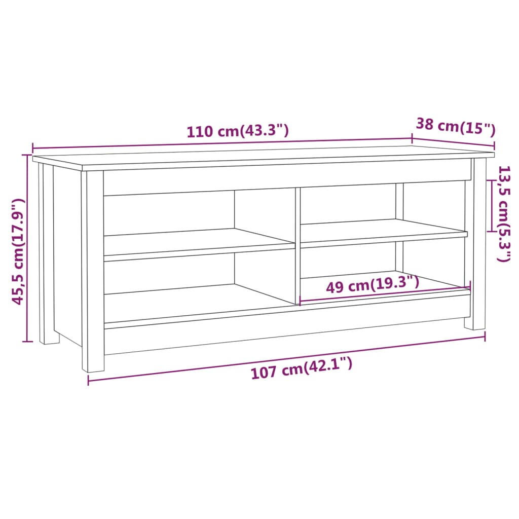 Schuhbank Weiß 110x38x45,5 cm Massivholz Kiefer - Pazzar.ch