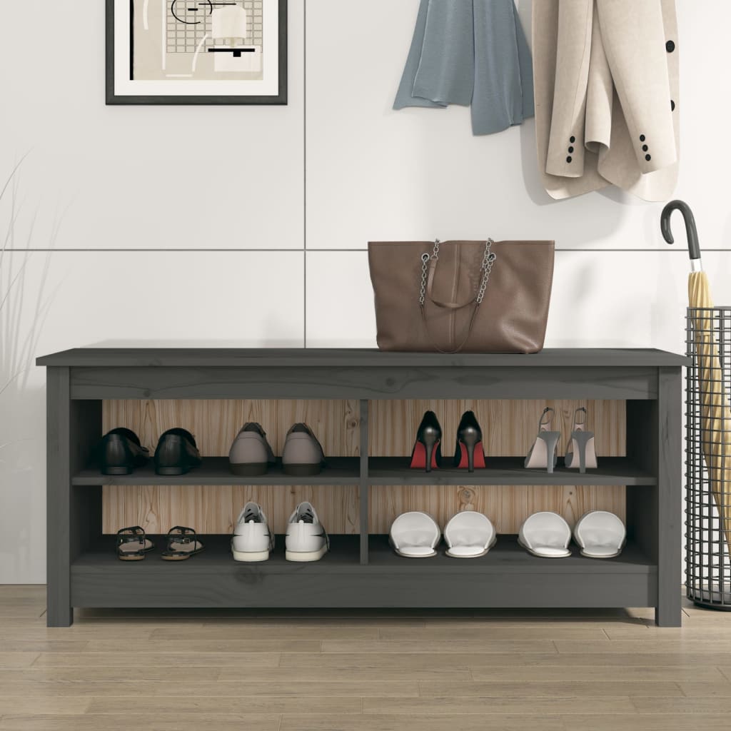 Schuhbank Grau 110x38x45,5 cm Massivholz Kiefer - Pazzar.ch