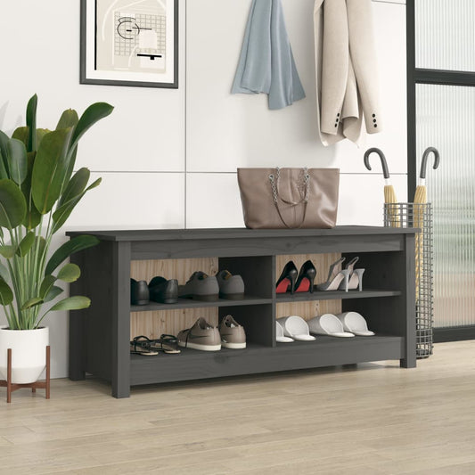 Schuhbank Grau 110x38x45,5 cm Massivholz Kiefer - Pazzar.ch