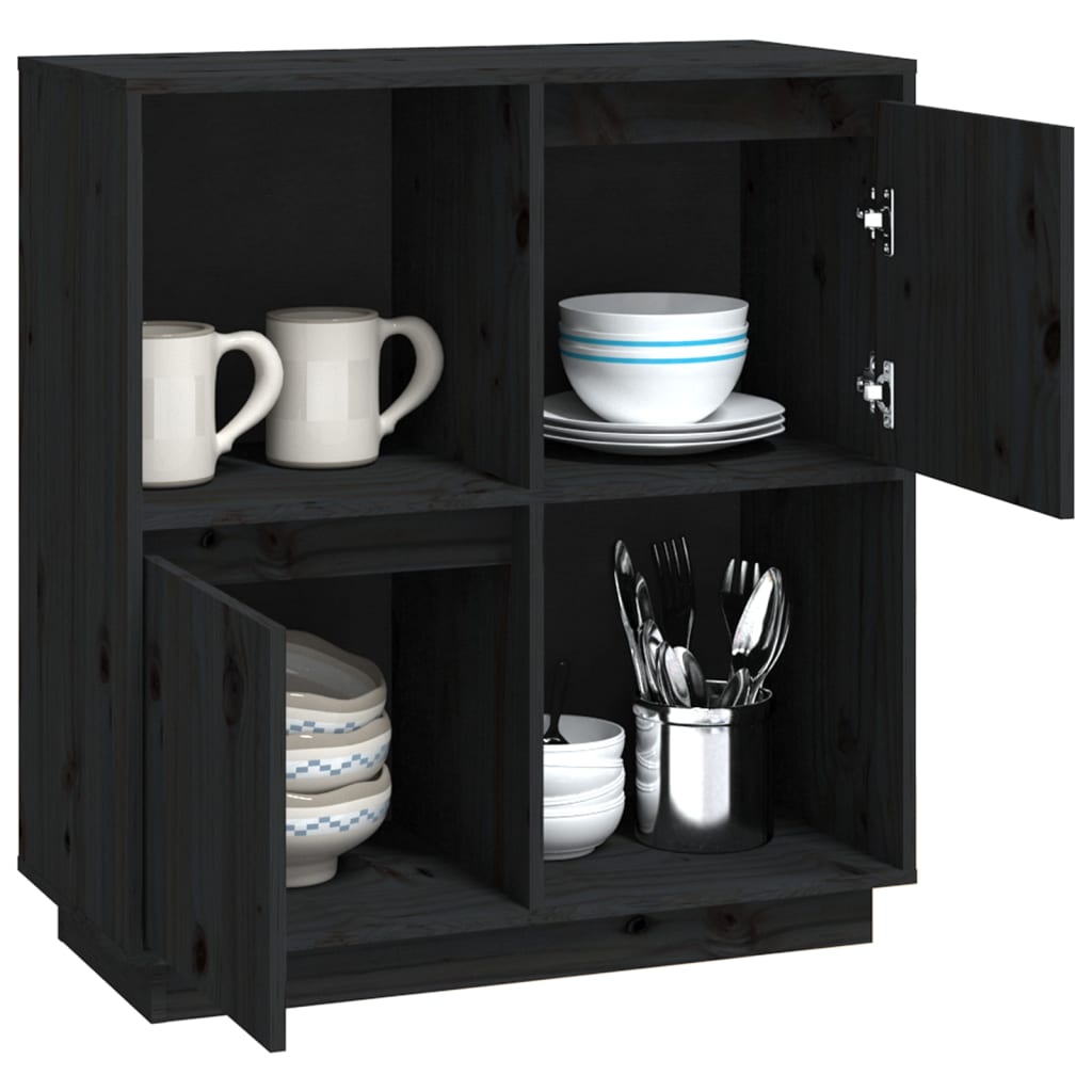 Sideboard Schwarz 74x35x80 cm Massivholz Kiefer - Pazzar.ch