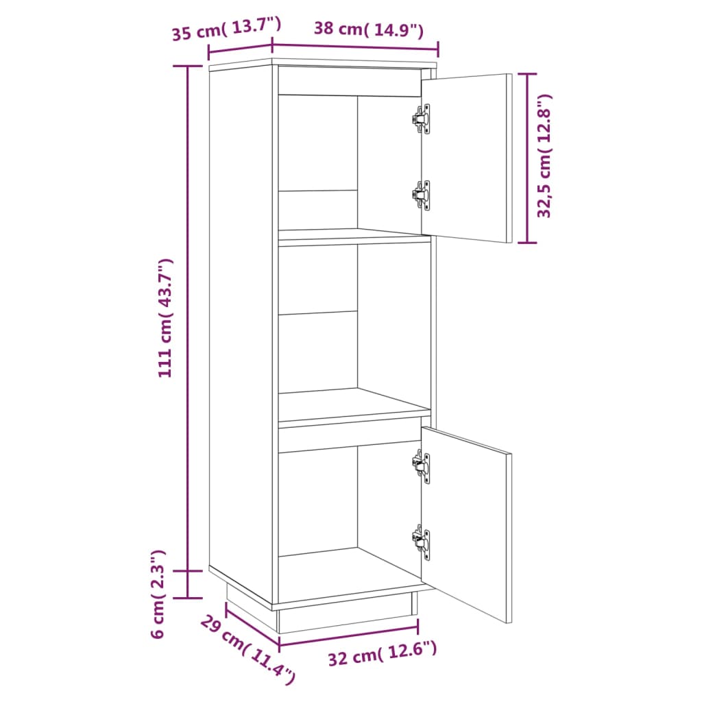 Highboard Weiß 38x35x117 cm Massivholz Kiefer - Pazzar.ch