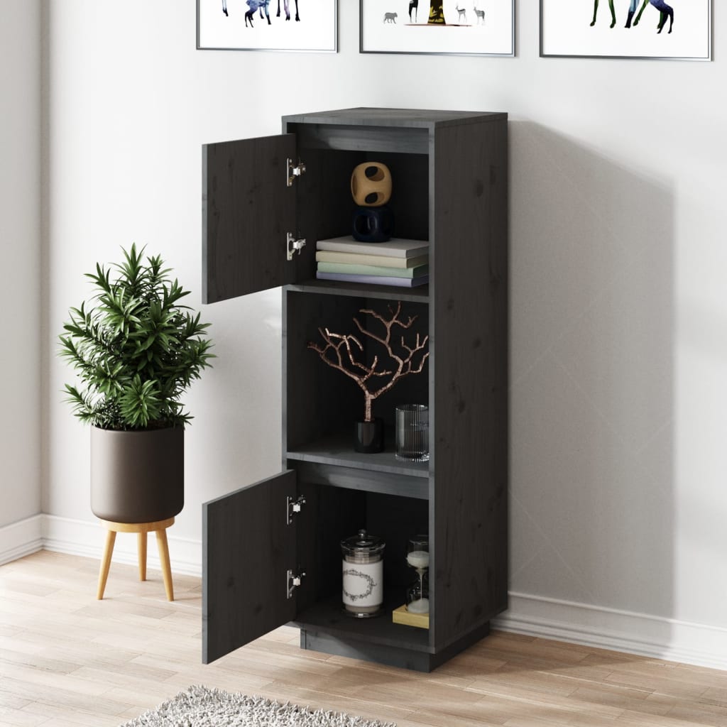 Highboard Grau 38x35x117 cm Massivholz Kiefer - Pazzar.ch