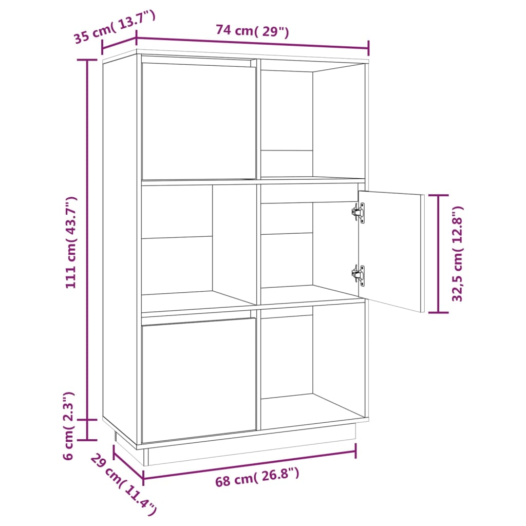 Highboard 74x35x117 cm Massivholz Kiefer