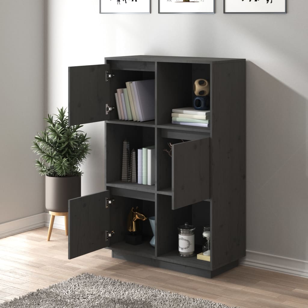 Highboard Grau 74x35x117 cm Massivholz Kiefer - Pazzar.ch
