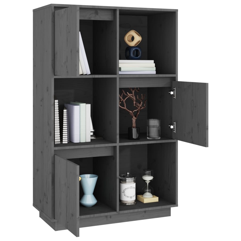 Highboard Grau 74x35x117 cm Massivholz Kiefer - Pazzar.ch