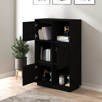Highboard Schwarz 74x35x117 cm Massivholz Kiefer - Pazzar.ch