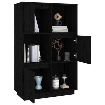 Highboard Schwarz 74x35x117 cm Massivholz Kiefer - Pazzar.ch