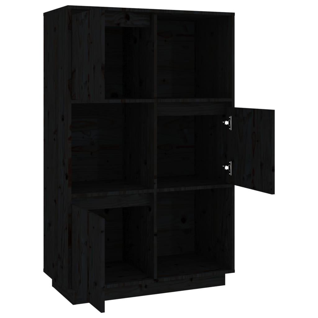 Highboard Schwarz 74x35x117 cm Massivholz Kiefer - Pazzar.ch