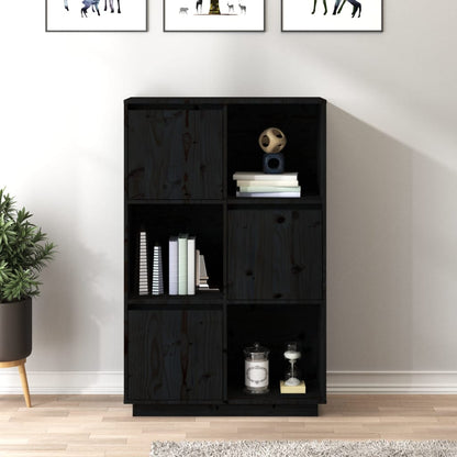 Highboard Schwarz 74x35x117 cm Massivholz Kiefer - Pazzar.ch