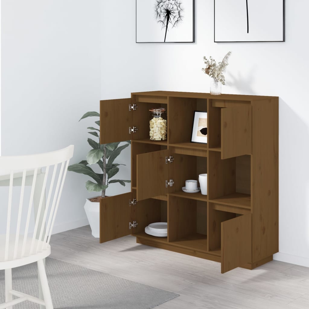 Highboard Honigbraun 110,5x35x117 cm Massivholz Kiefer