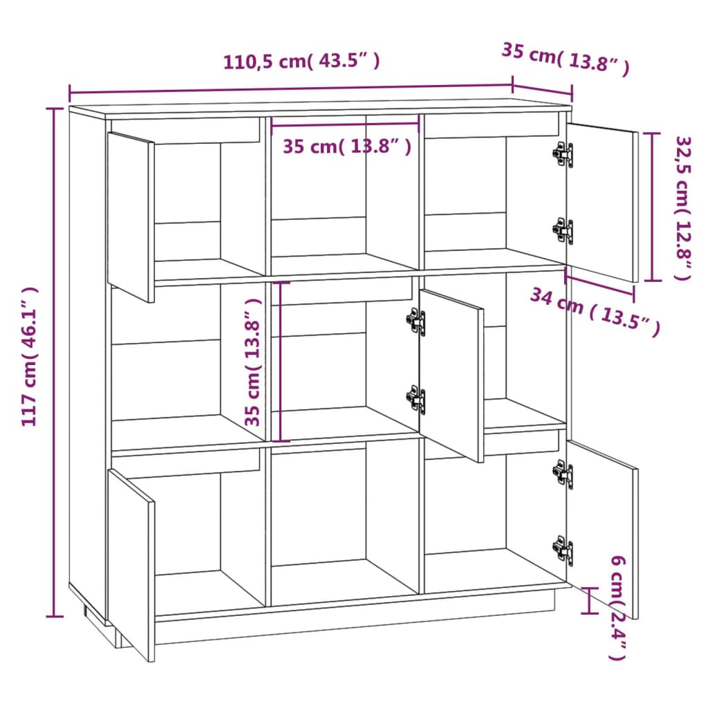 Highboard Honigbraun 110,5x35x117 cm Massivholz Kiefer - Pazzar.ch