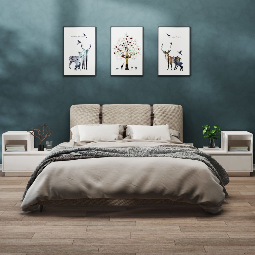 Nachttische 2 Stk. Weiß 60x34x51 cm Massivholz Kiefer - Pazzar.ch